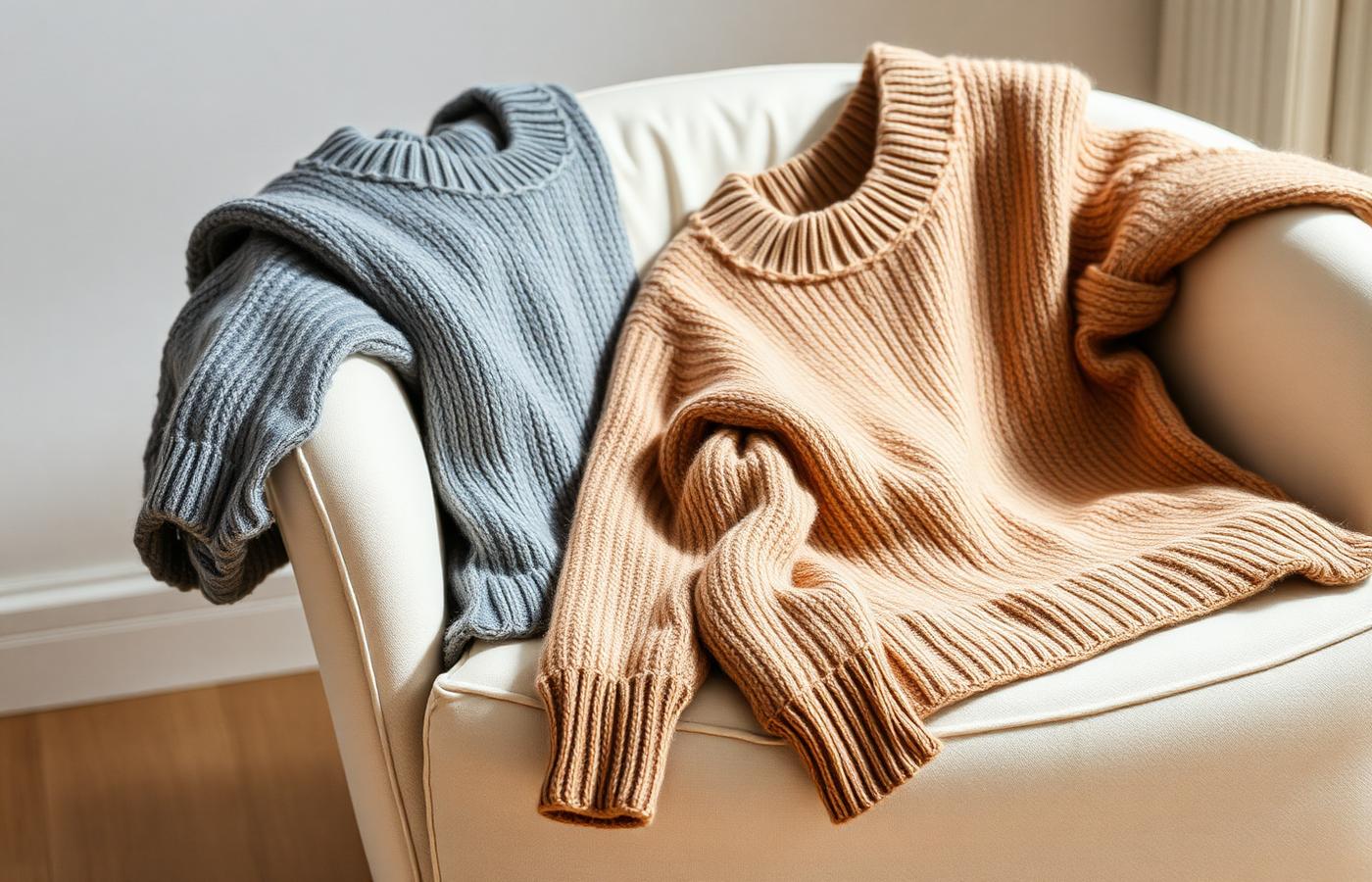 Cool grey-blue against warm camel — test one against the other, not in isolation